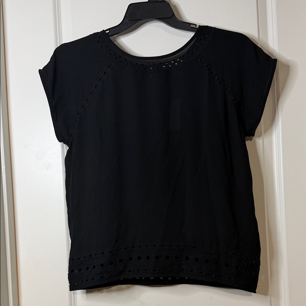 LOFT Elegant Black Eyelet Blouse